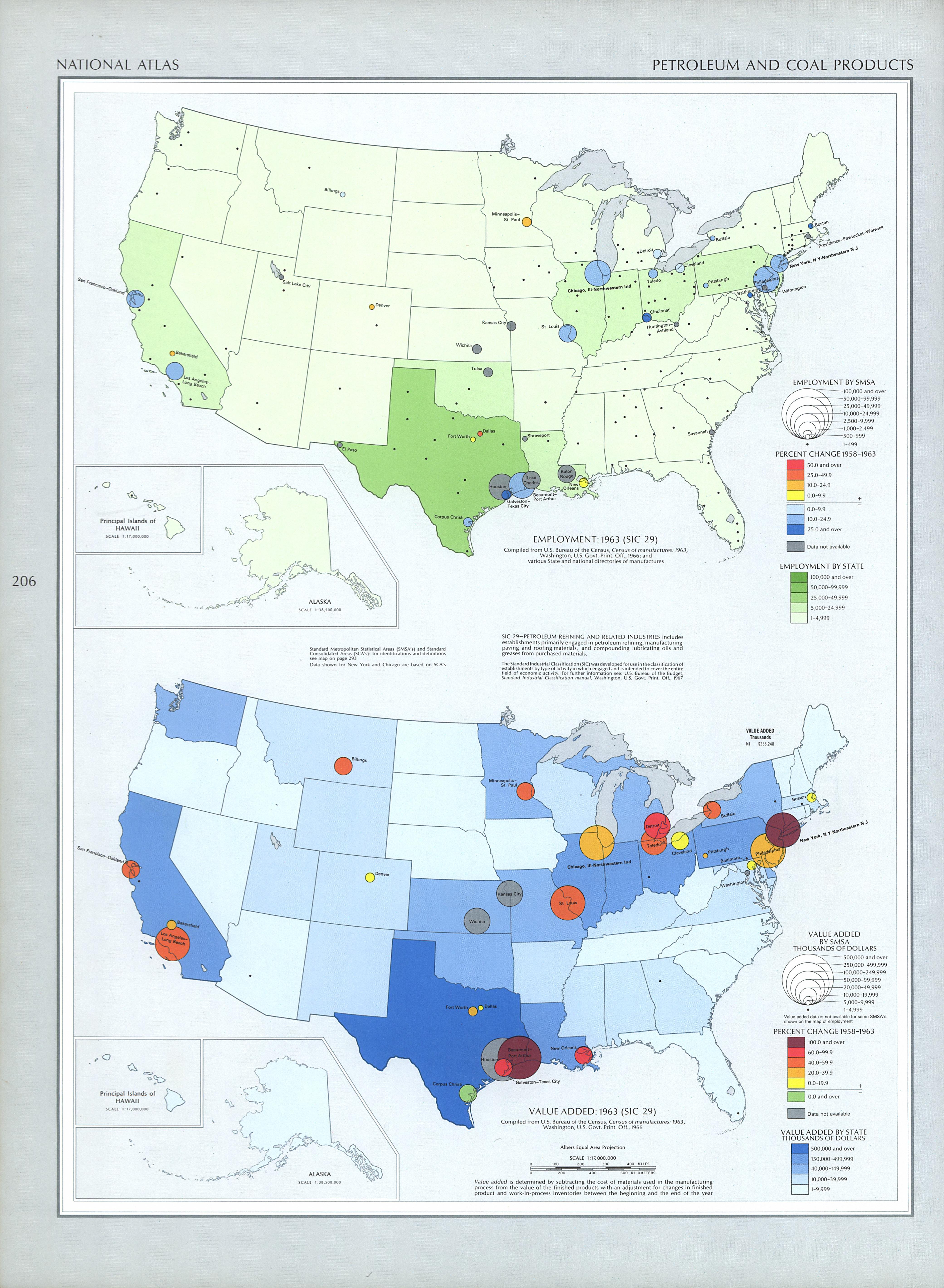Mapa de la de la Industria Petrolera y Carbonera en Estados Unidos