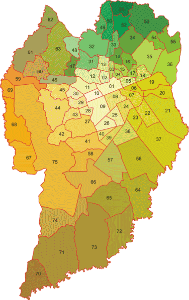 Mapa de la region Metropolitana de Curitiba, Brasil