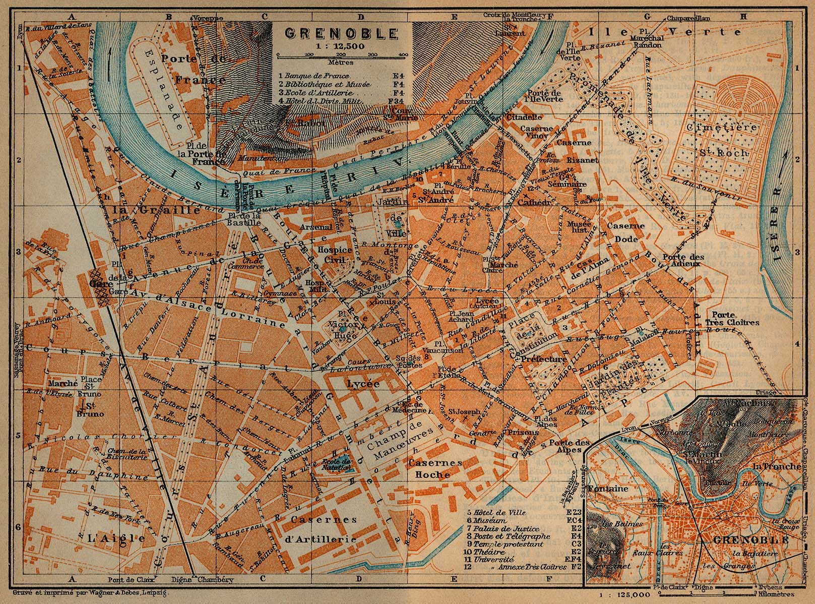 Mapa de las Cercanías de Grenoble, Francia 1914
