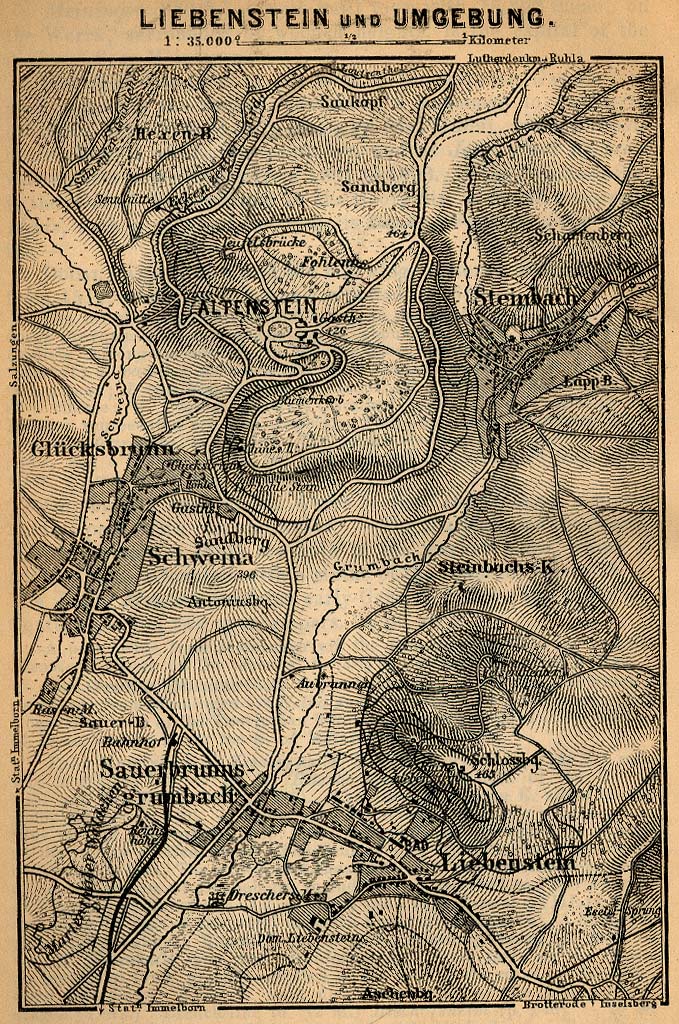 Mapa de las Cercanías de Liebenstein, Alemania 1910