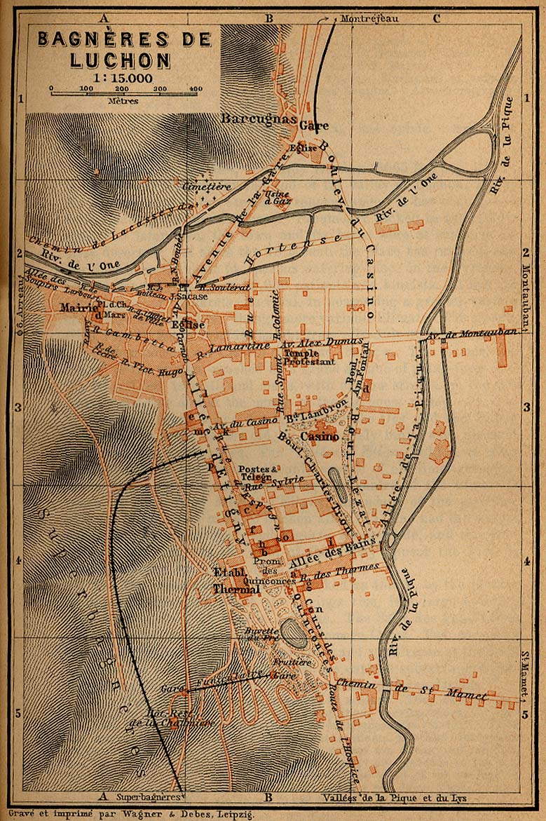 Mapa de las Cercanías de Luchon y the Monts Maudits, Francia 1914