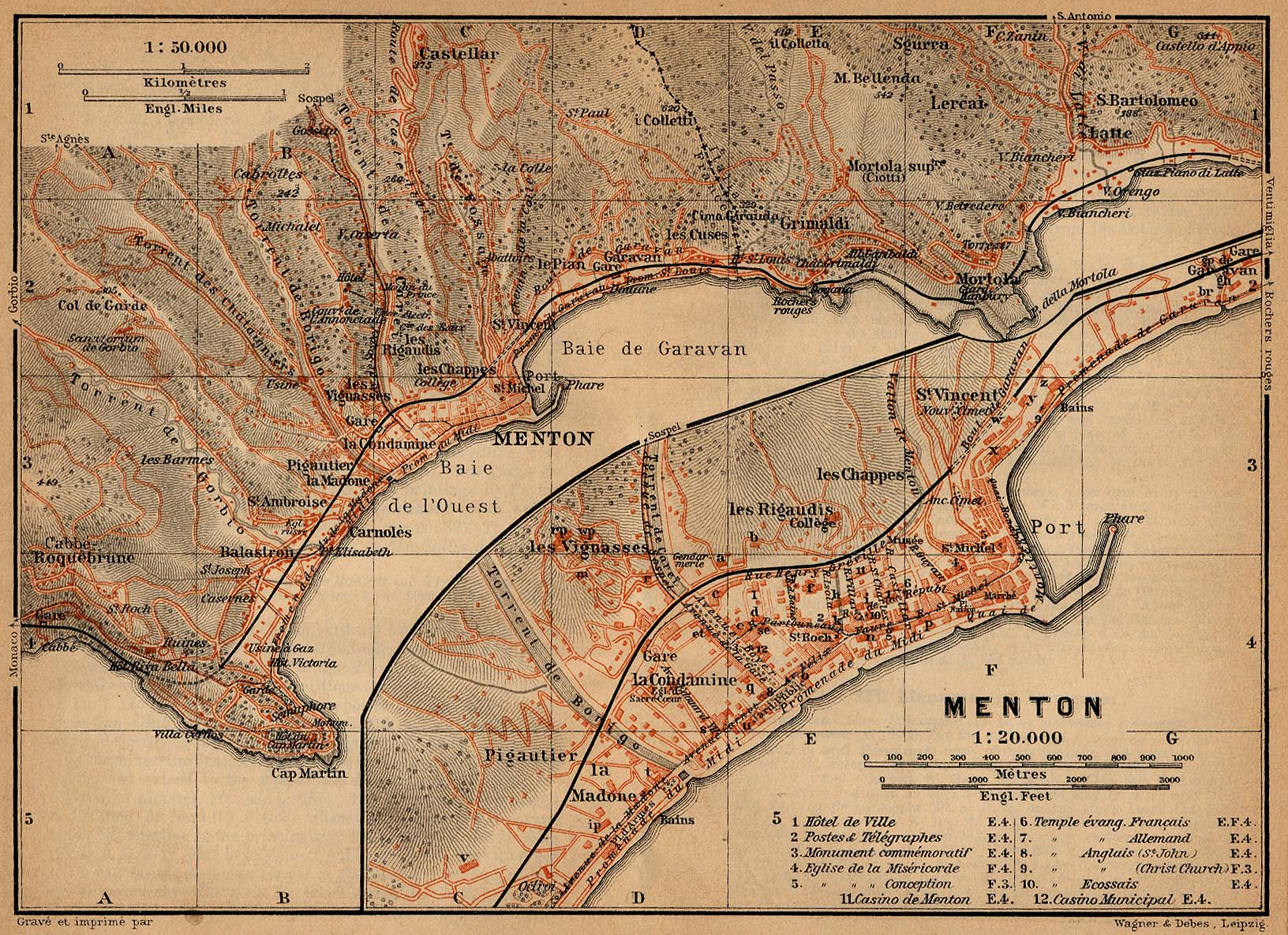 Mapa de las Cercanías de Menton, Francia 1914