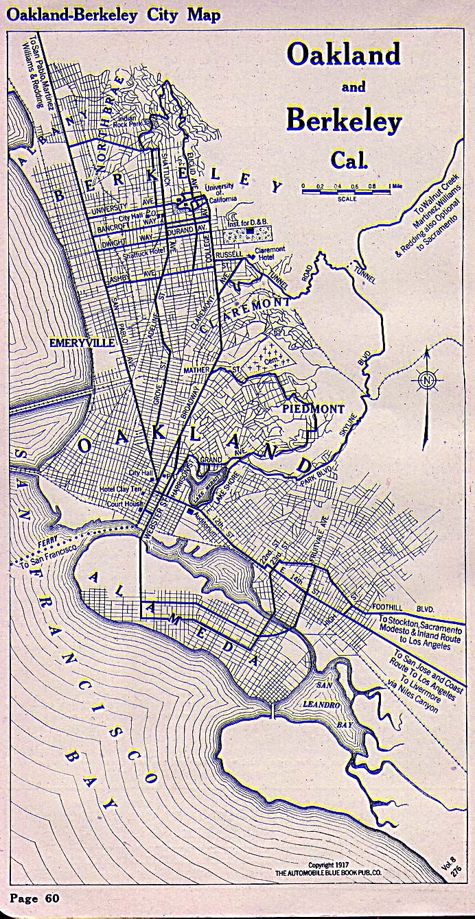 Mapa de las Ciudades de Oakland y Berkeley, California, Estados Unidos 1917