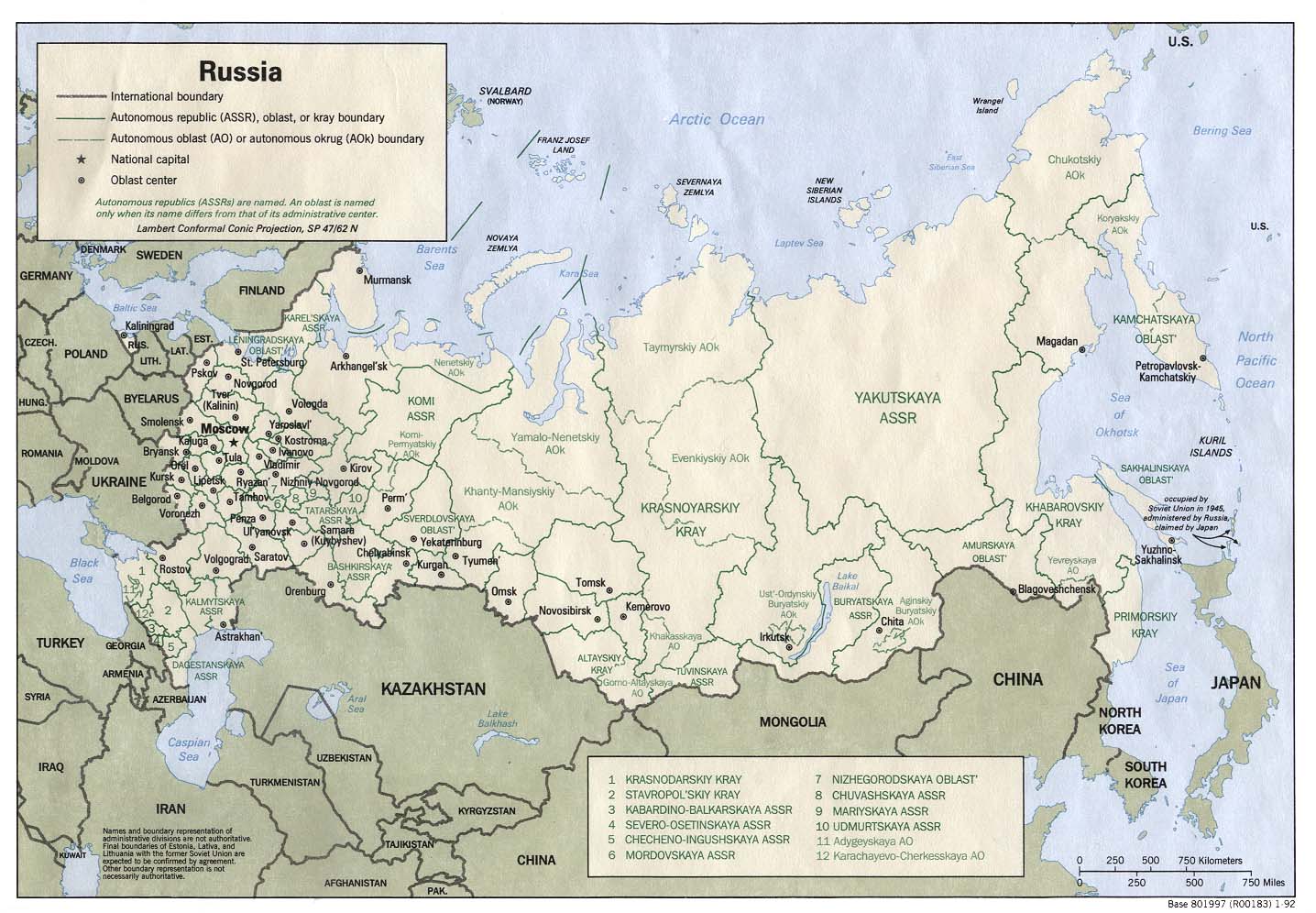 Mapa de las Divisiones Administrativas de Rusia