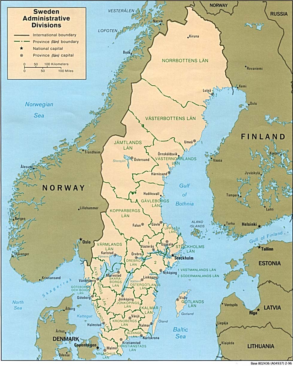 Mapa de las Divisiones Administrativas de Suecia