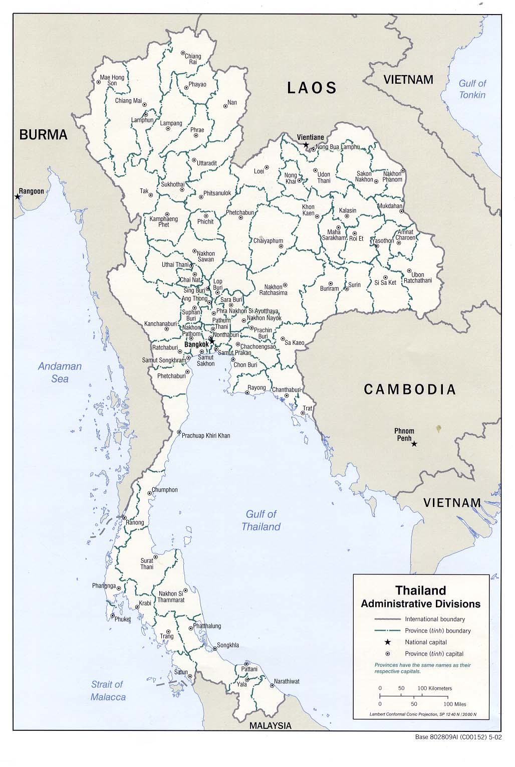 Mapa de las Divisiones Administrativas de Tailandia