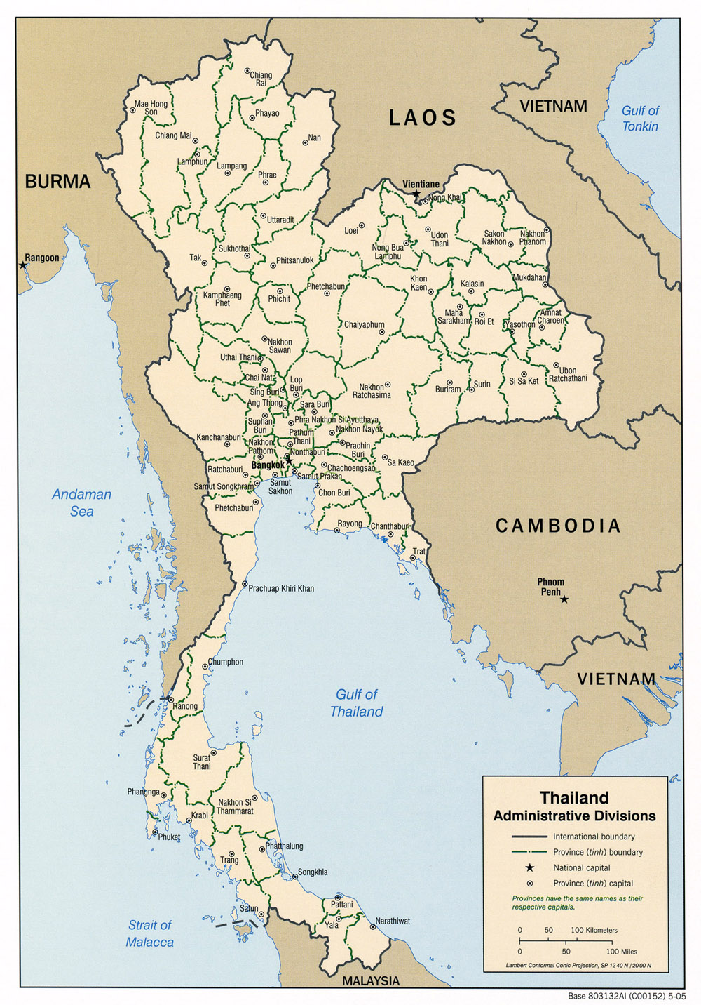 Mapa de las Divisiones Administrativas de Tailandia