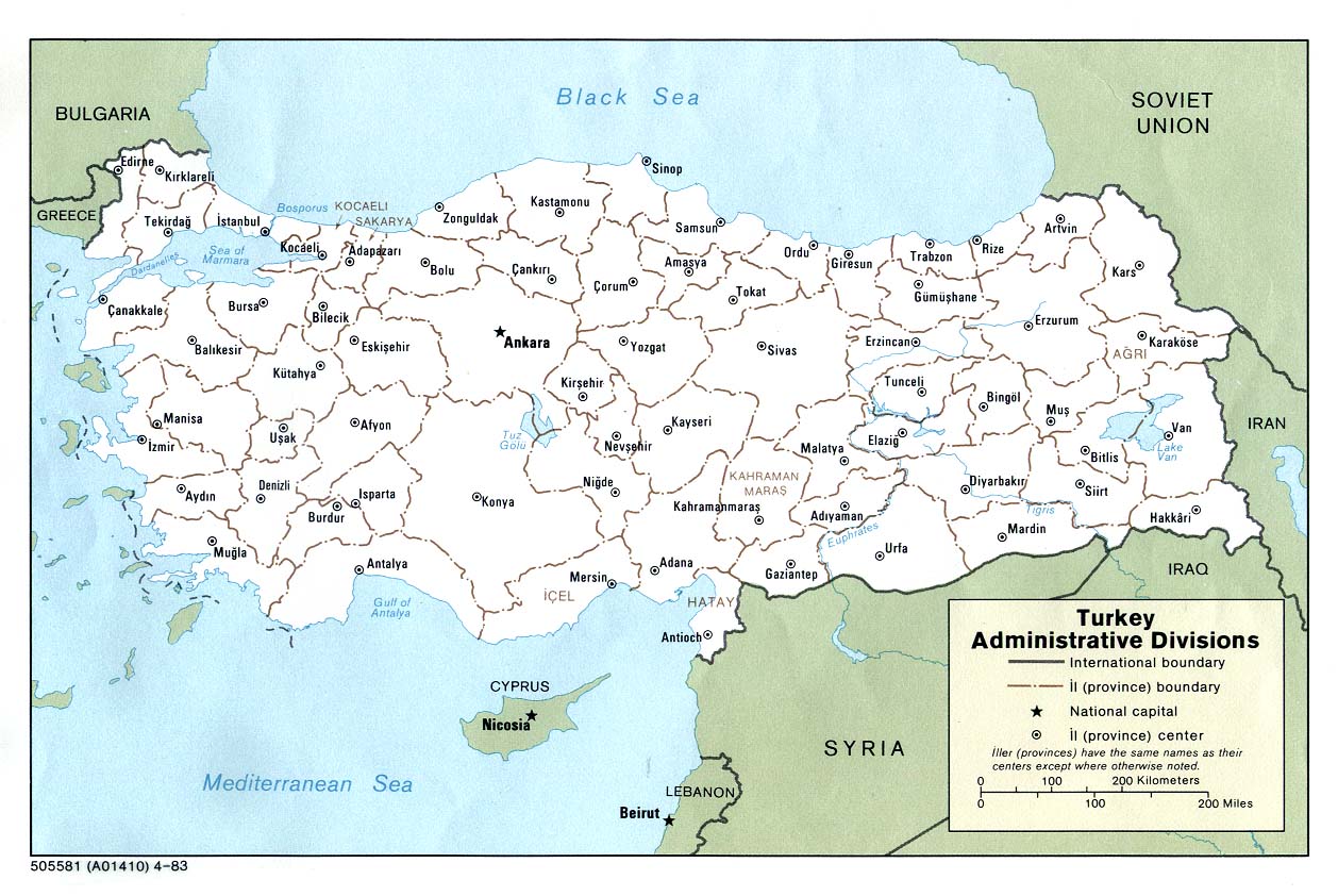 Mapa de las Divisiones Administrativas de Turquía