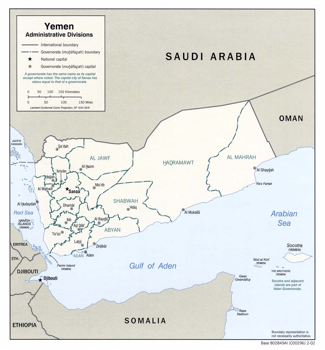 Mapa de las Divisiones Administrativas de Yemen