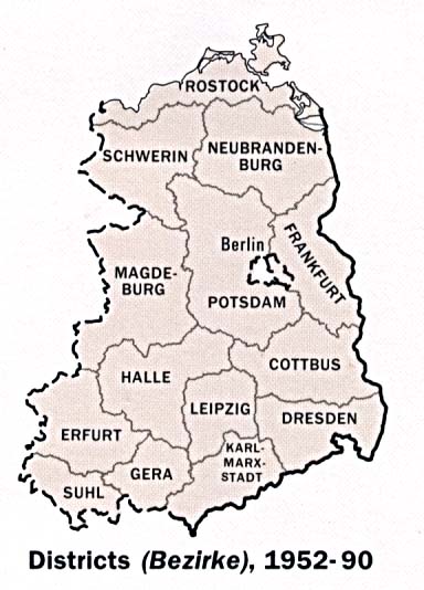 Mapa de las Divisiones Administrativas de la Ex Alemania del Este