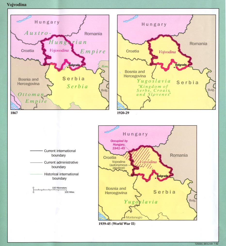 Mapa de las Fronteras Históricas de Voivodina 1867 - 1992