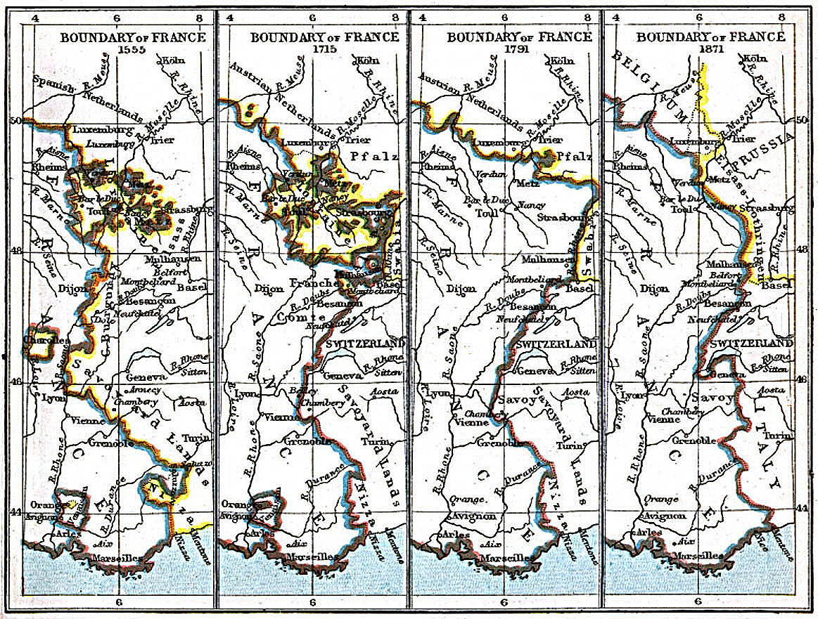 Mapa de las Fronteras de Francia 1555 A.D. - 1871