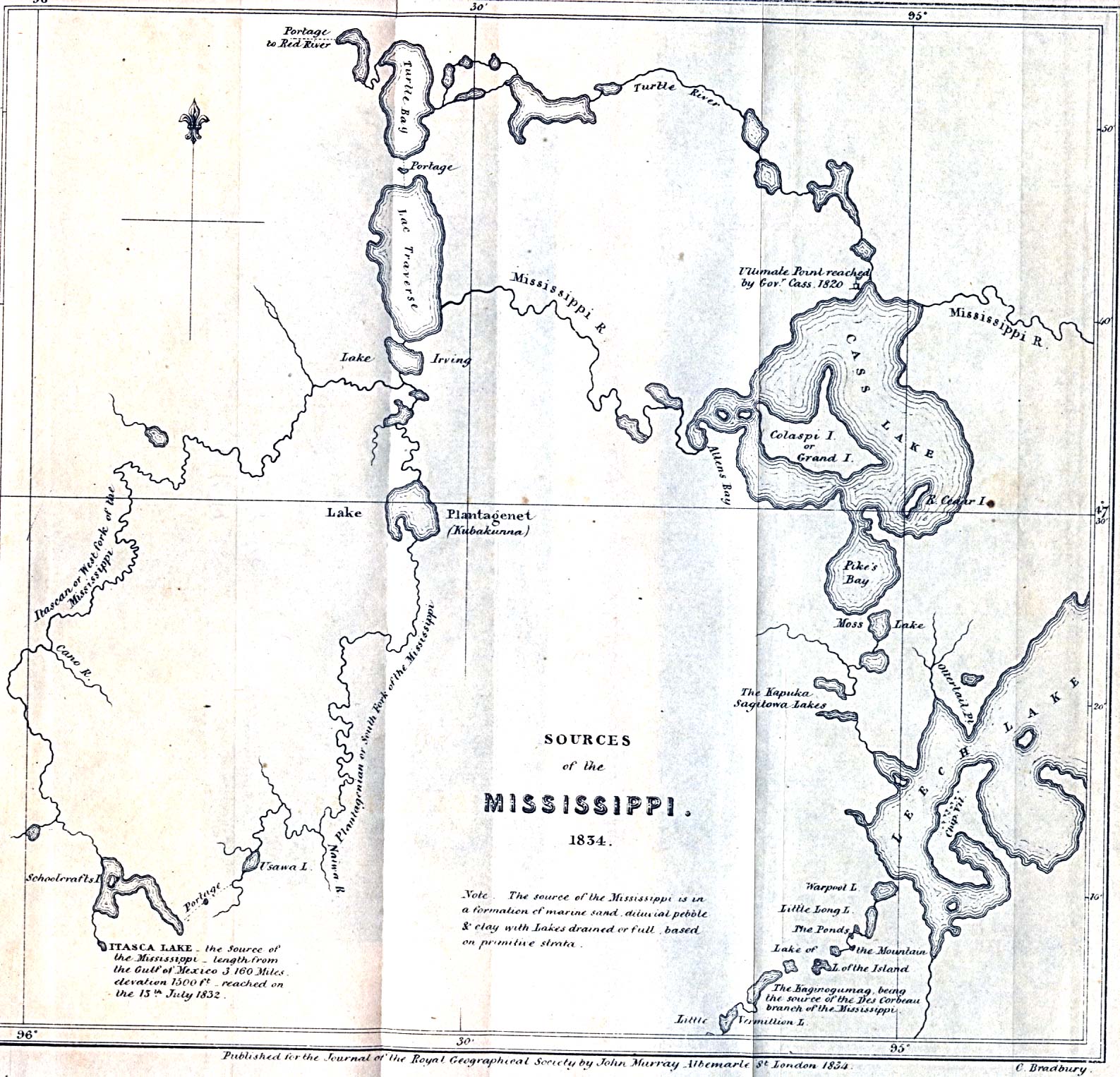 Mapa de las Fuentes del Río Misisipi 1834