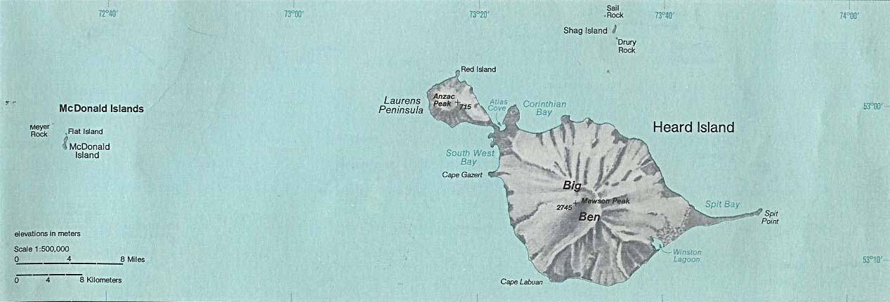 Mapa de las Islas Heard y McDonald, Océano Índico, Australia