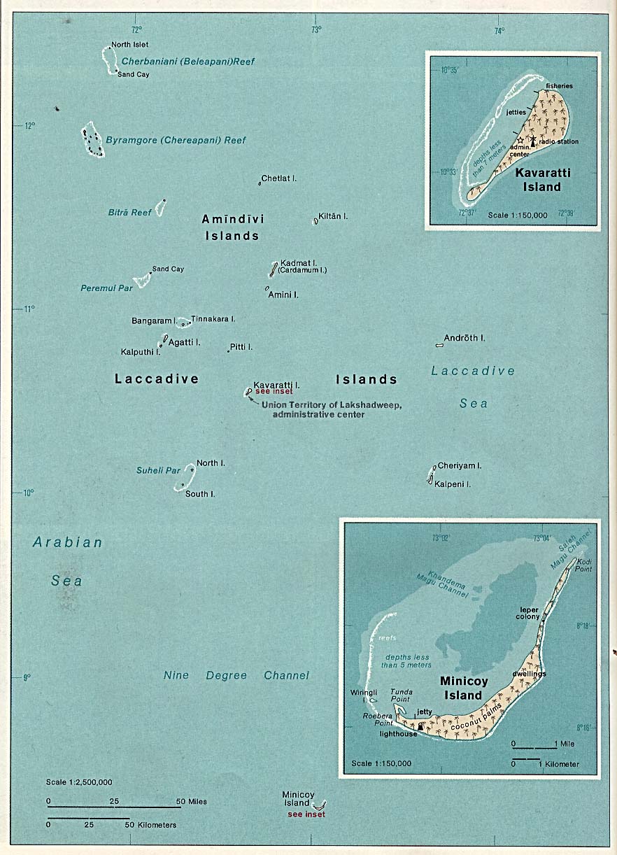 Mapa de las Islas Laccadive, Minicoy y Amindivi, Lakshadweep, India