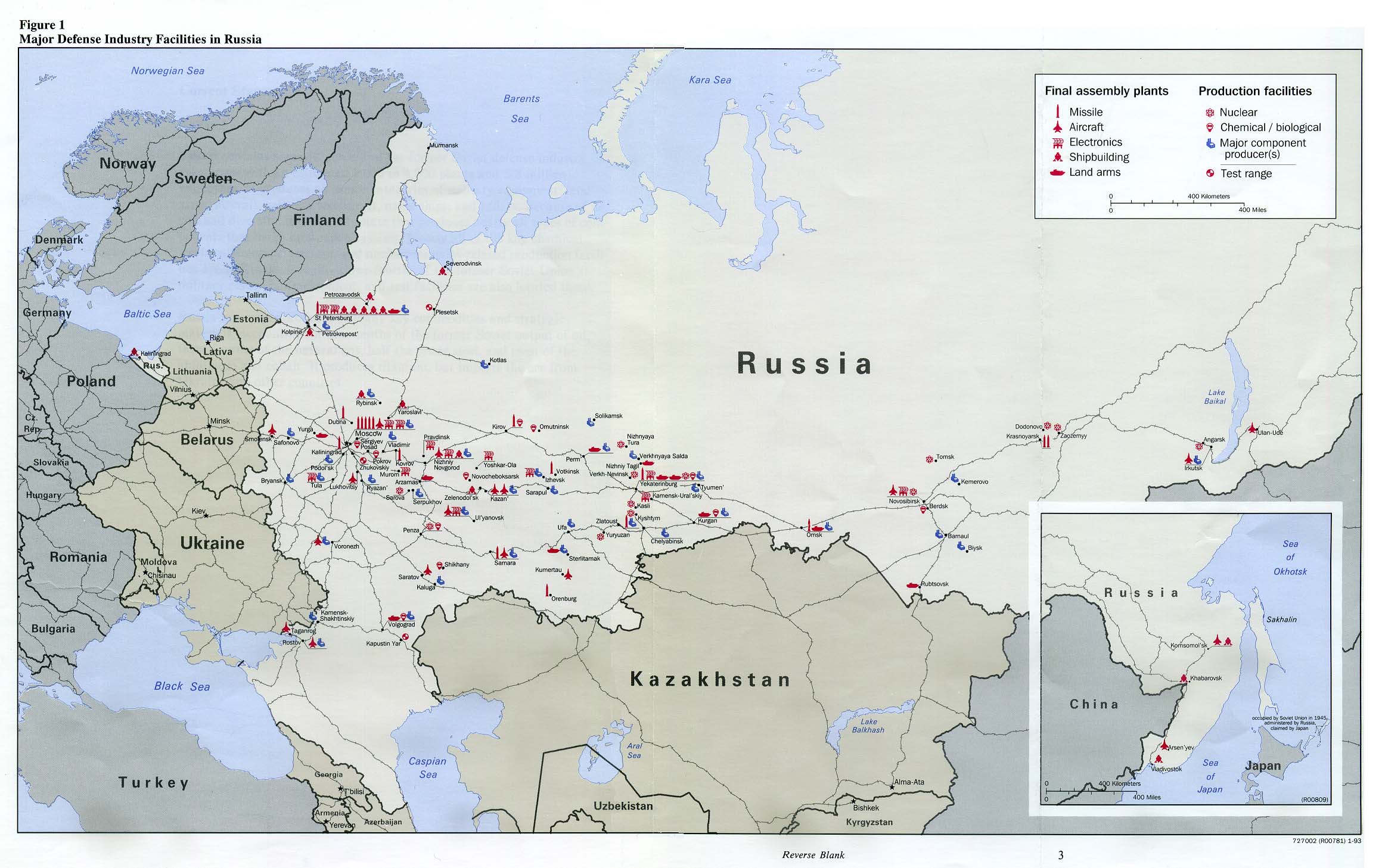 Mapa de las Principales Instalaciones de la Industria Defensa en Rusia