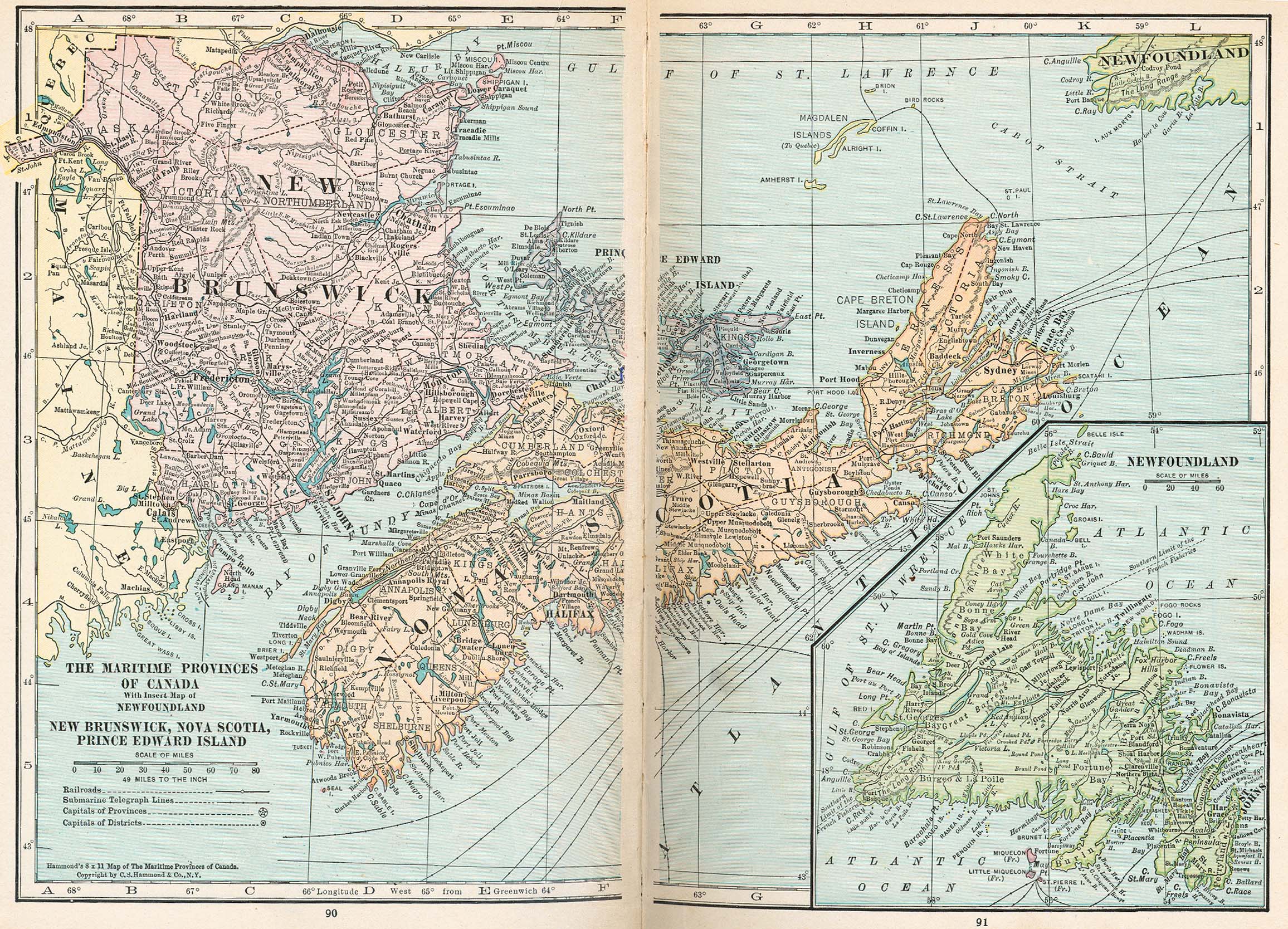 Mapa de las Provincias Marítimas, Canadá 1921