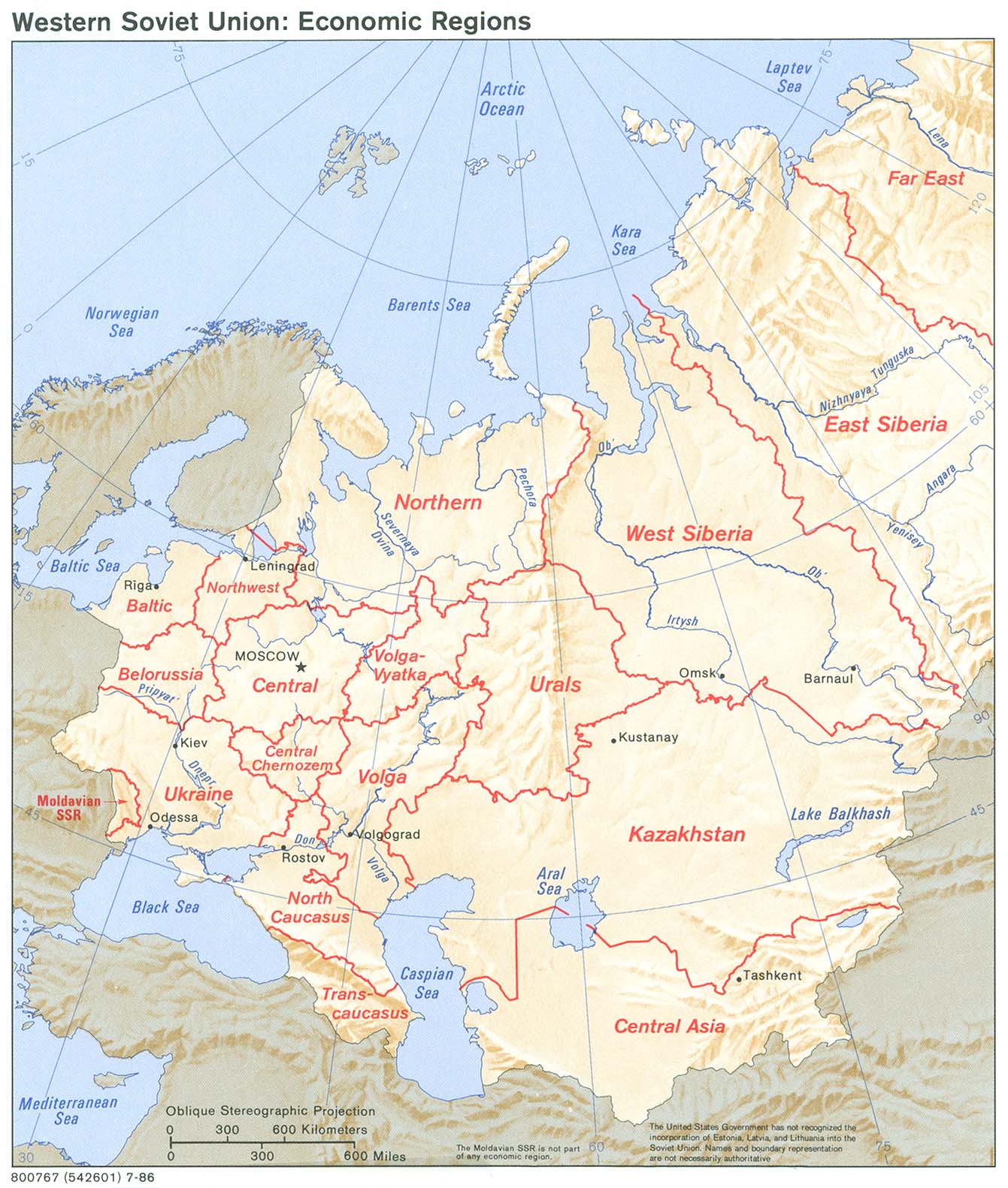 Mapa de las Regiones Económica Occidentales en la ex Unión Soviética