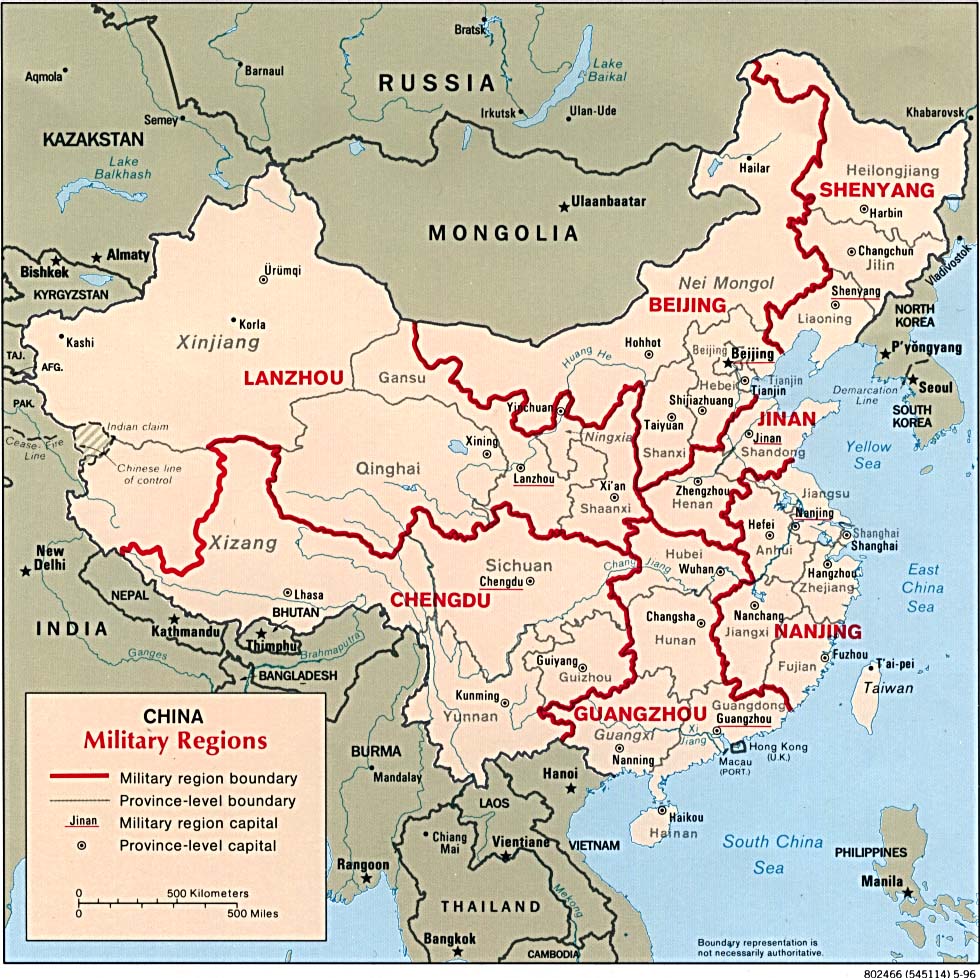 Mapa de las Regiones Militares de China