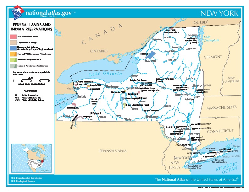 Mapa de las Tierras Federales y de las Reservas Indigenas, Nueva York, Estados Unidos