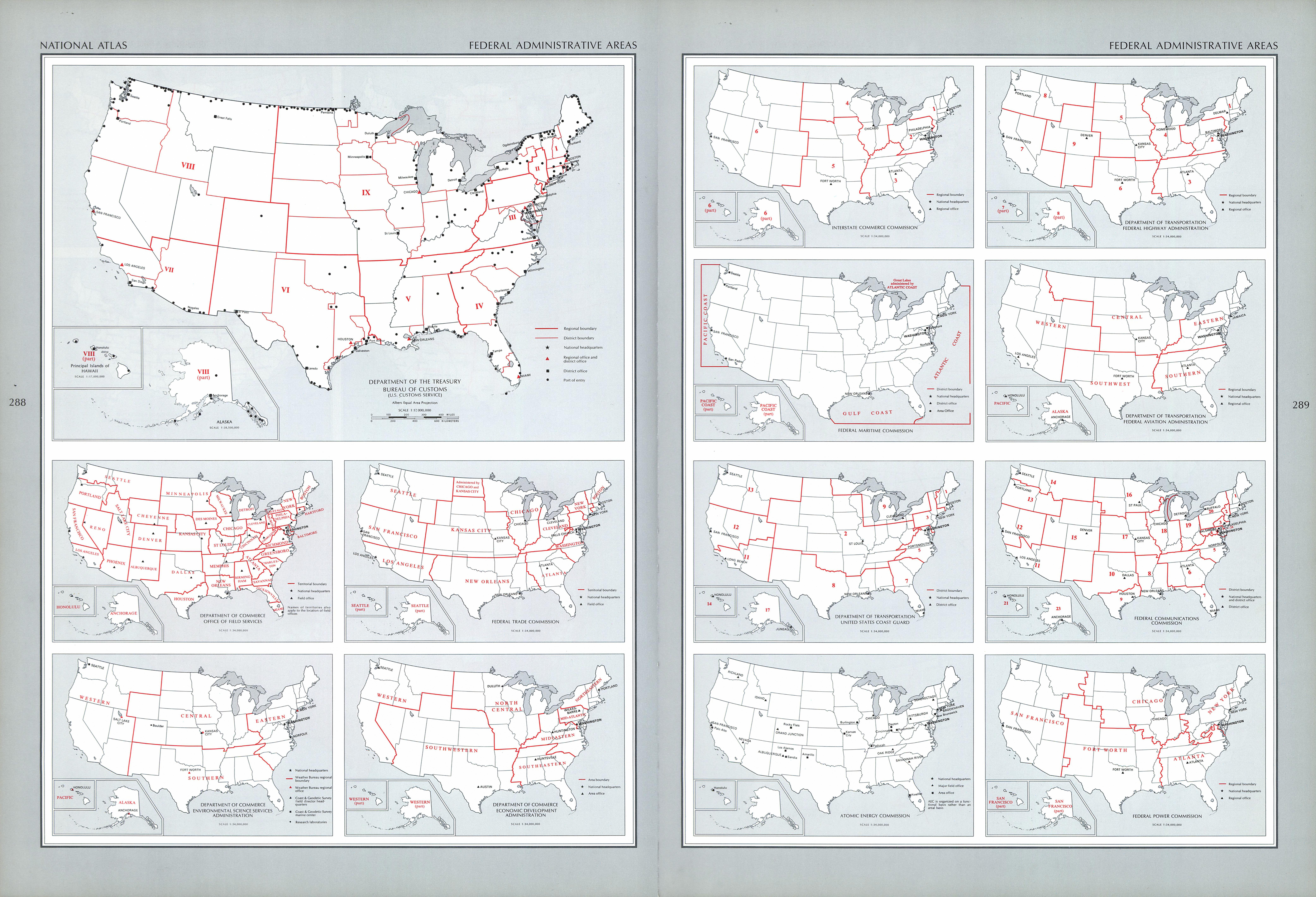 Mapa de las Zonas Administrativas Federal, Estados Unidos