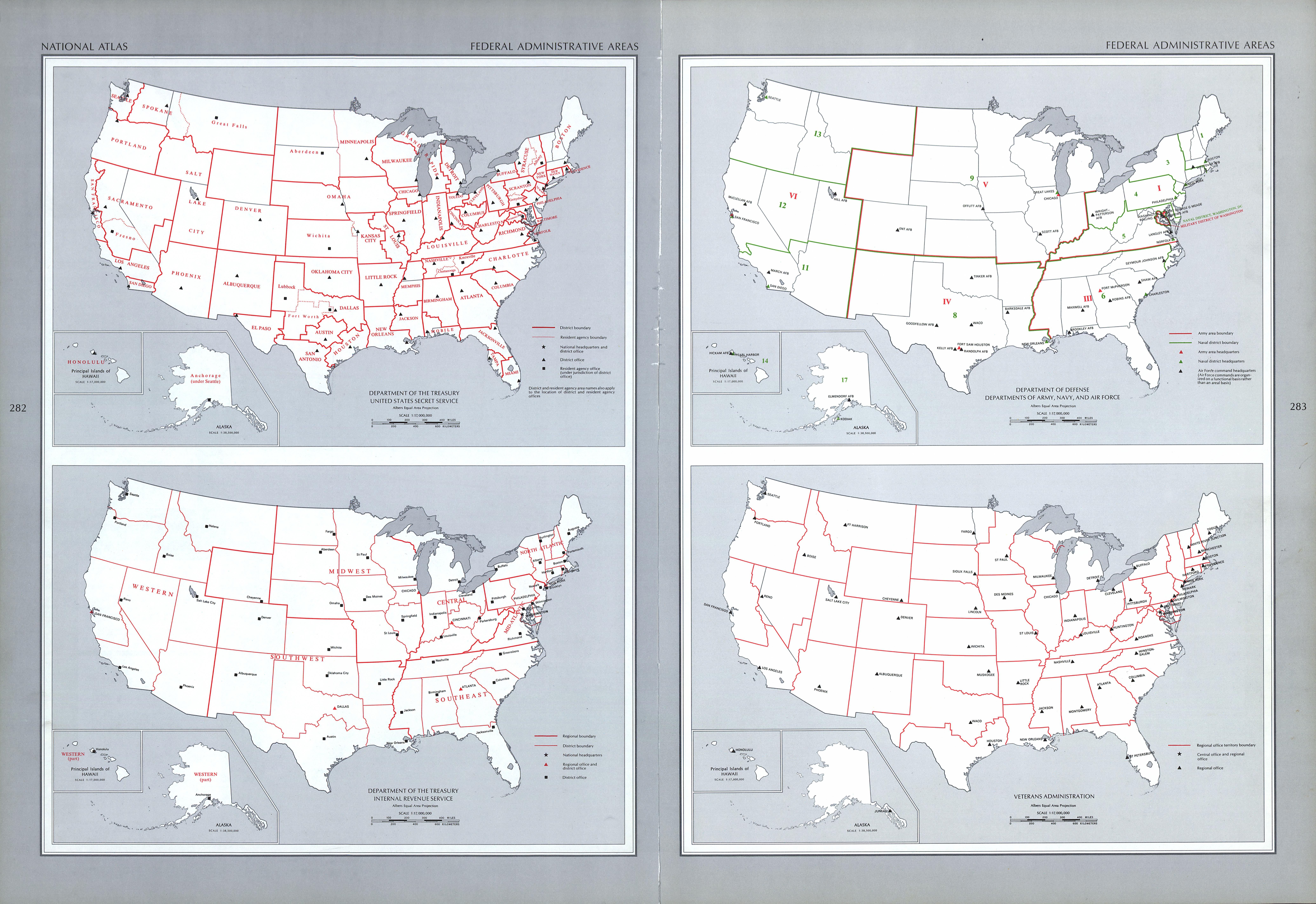 Mapa de las Zonas Administrativas Federal, Estados Unidos