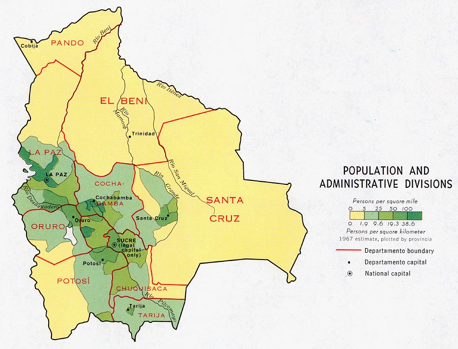 Mapa de las divisiones Administrativas de Bolivia