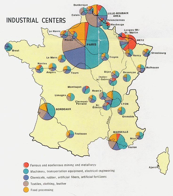 Mapa de los Centros Industriales de Francia