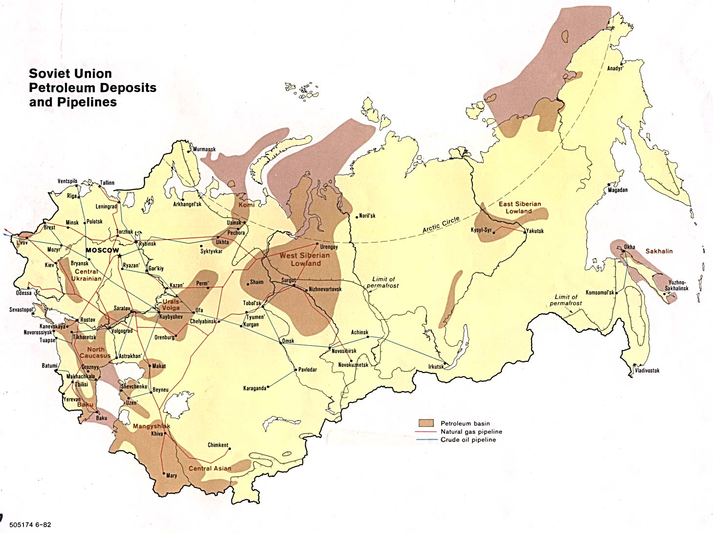 Mapa de los Depósitos de Petróleo y Oleoductos en la ex Unión Soviética