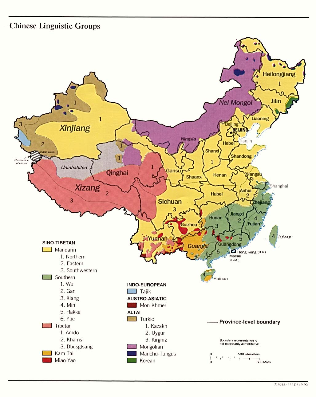 Mapa de los Grupos Lingüísticos de China