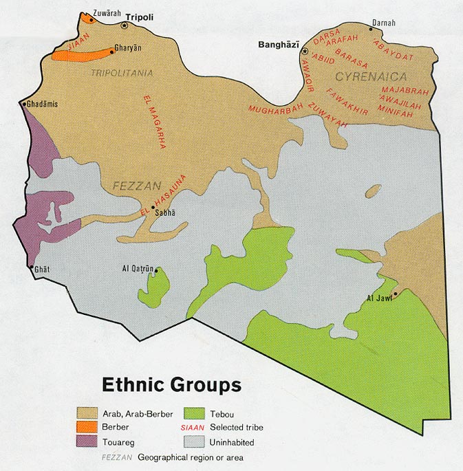 Mapa de los Grupos Étnicos de Libia