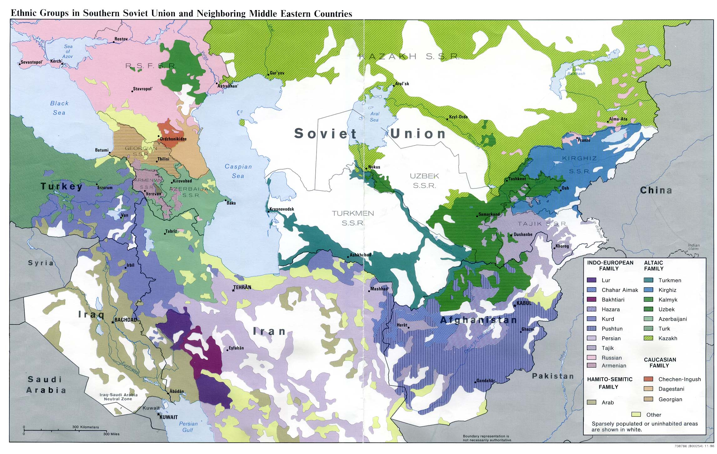 Mapa de los Grupos Étnicos del sur de la Unión Soviética y de los Países Vecinos del Oriente Medio