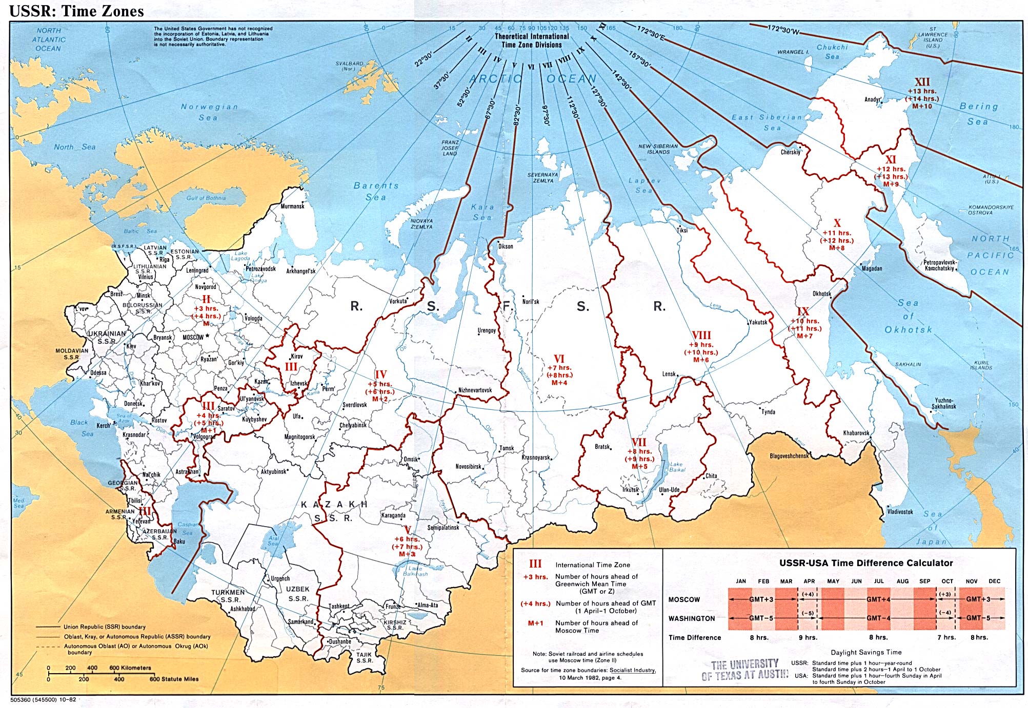 Mapa de los Husos Horarios en la ex Unión Soviética
