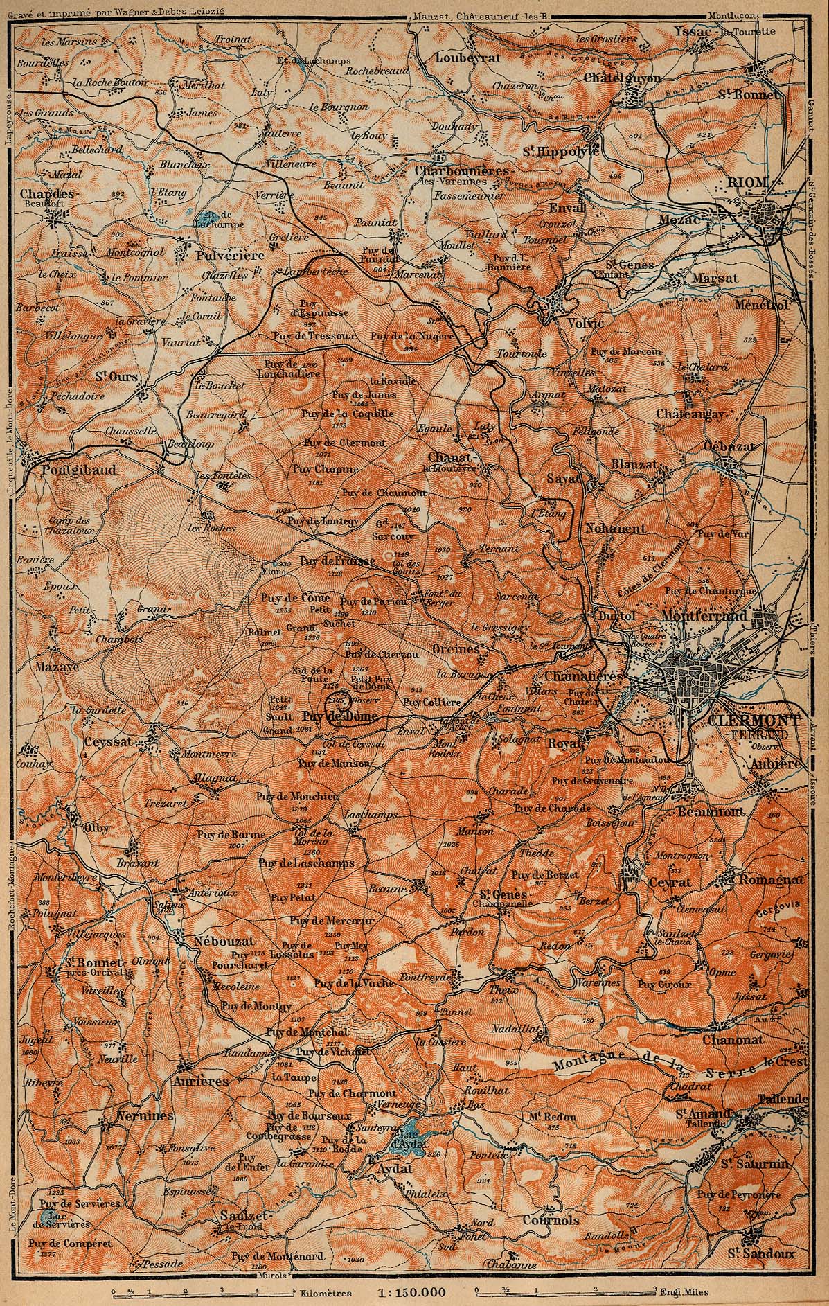 Mapa de los Monts Dôme, Francia 1914