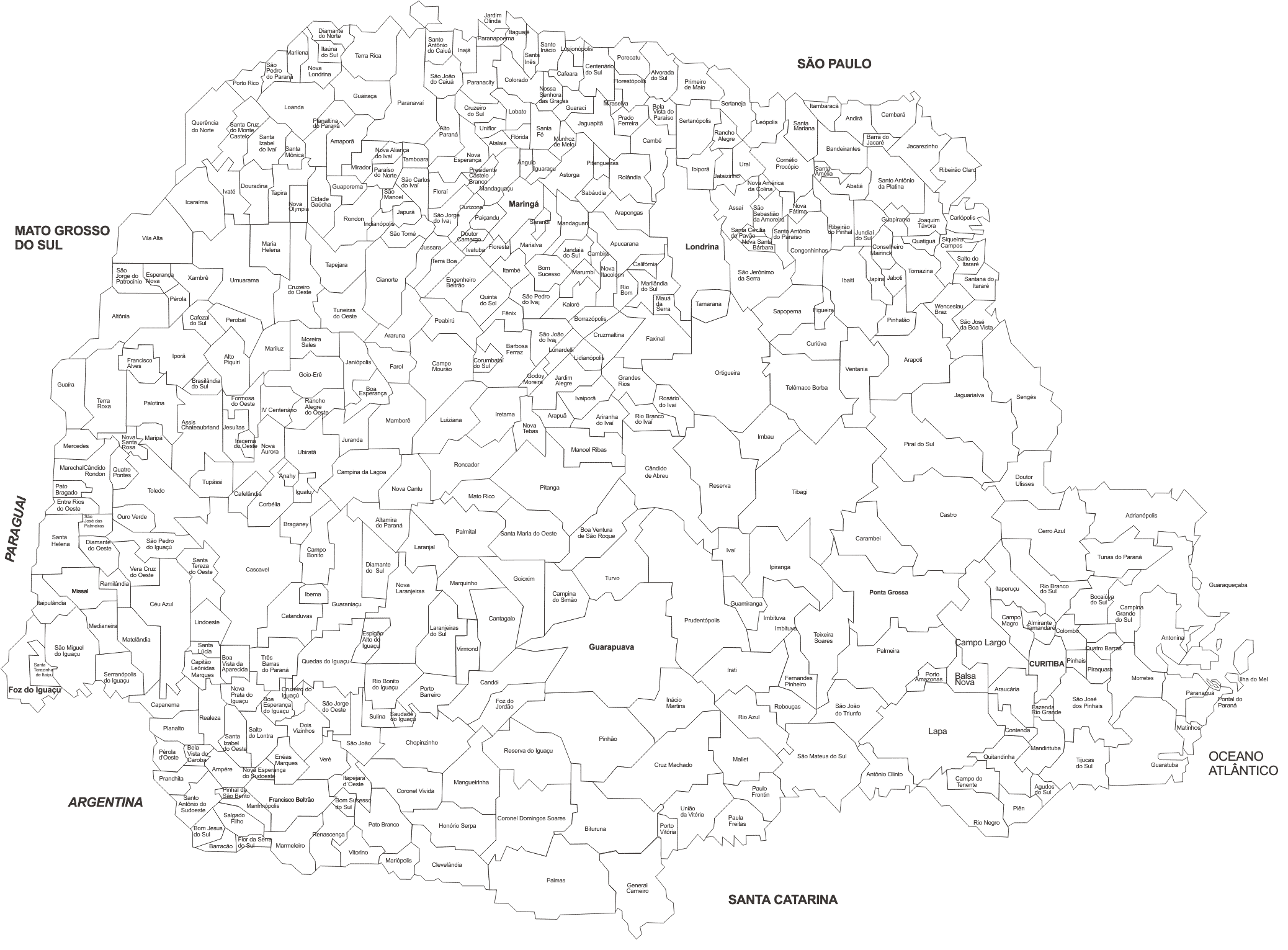Mapa de los Municipios del Estado de Paraná, Brasil