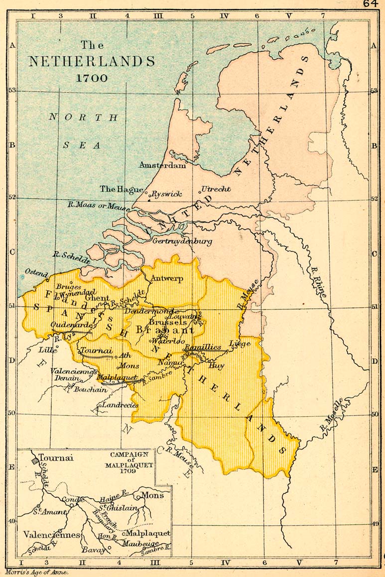 Mapa de los Países Bajos en 1700