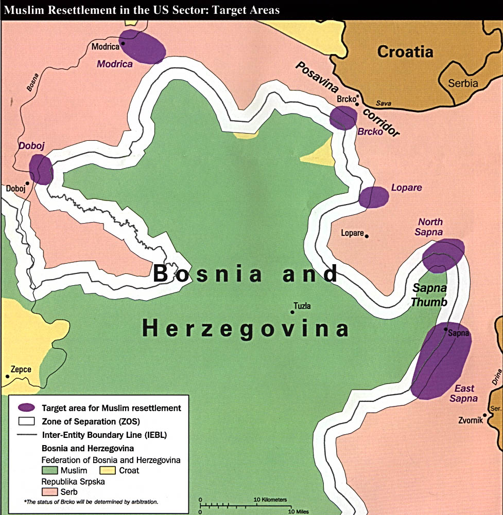 Mapa de los Reasentamientos de Población Musulmana en el Sector U.S., Bosnia y Herzegovina 1997