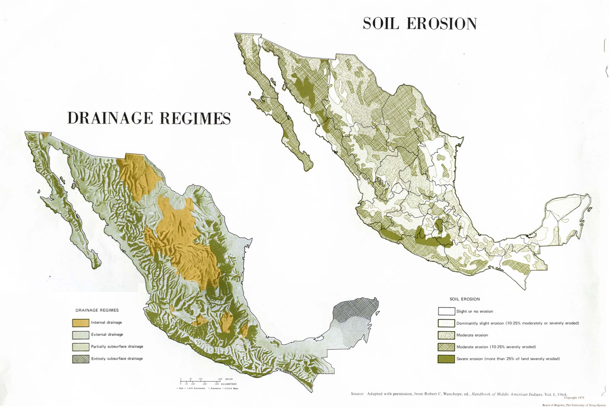 Mapa de los Regímenes de Drenaje y la Erosión del Suelo, México