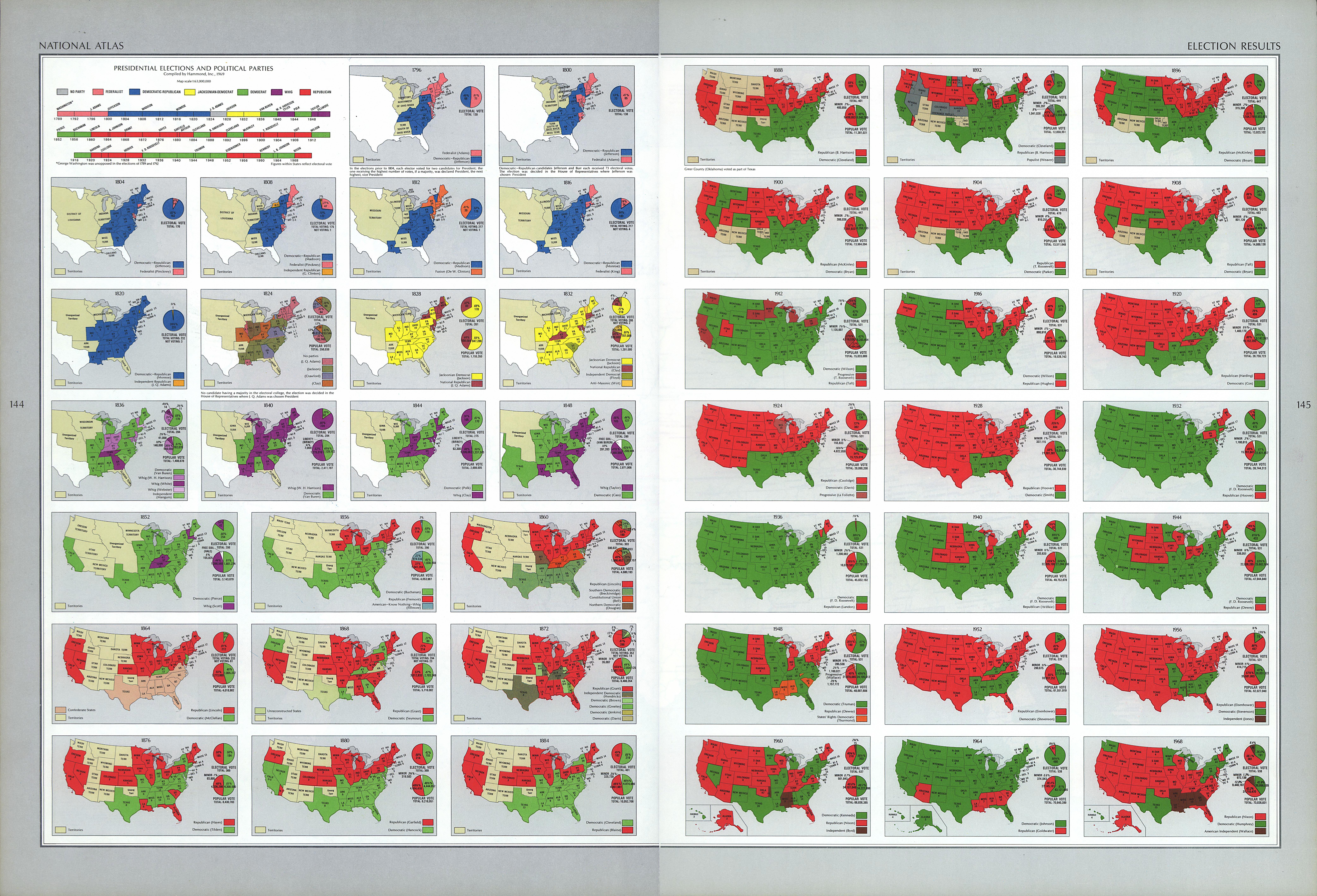 Mapa de los Resultados Electorales en Estados Unidos Desde 1796 Hasta 1968