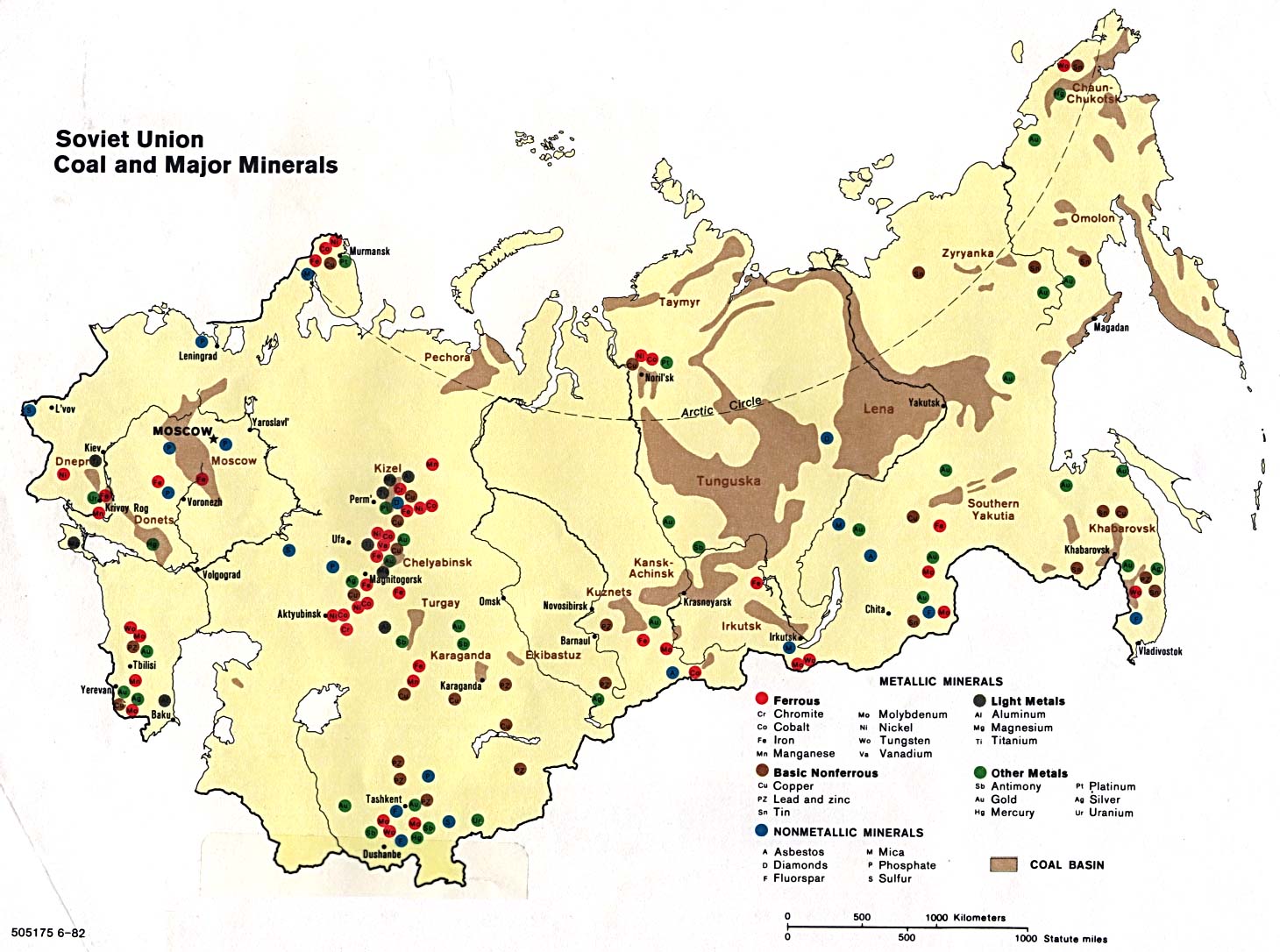 Mapa de los Yacimientos de Carbón y de los Principales Minerales de la ex Unión Soviética