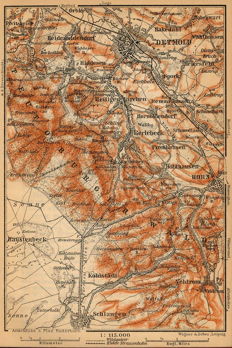 Mapa del Bosque Teutónico, Alemania 1910