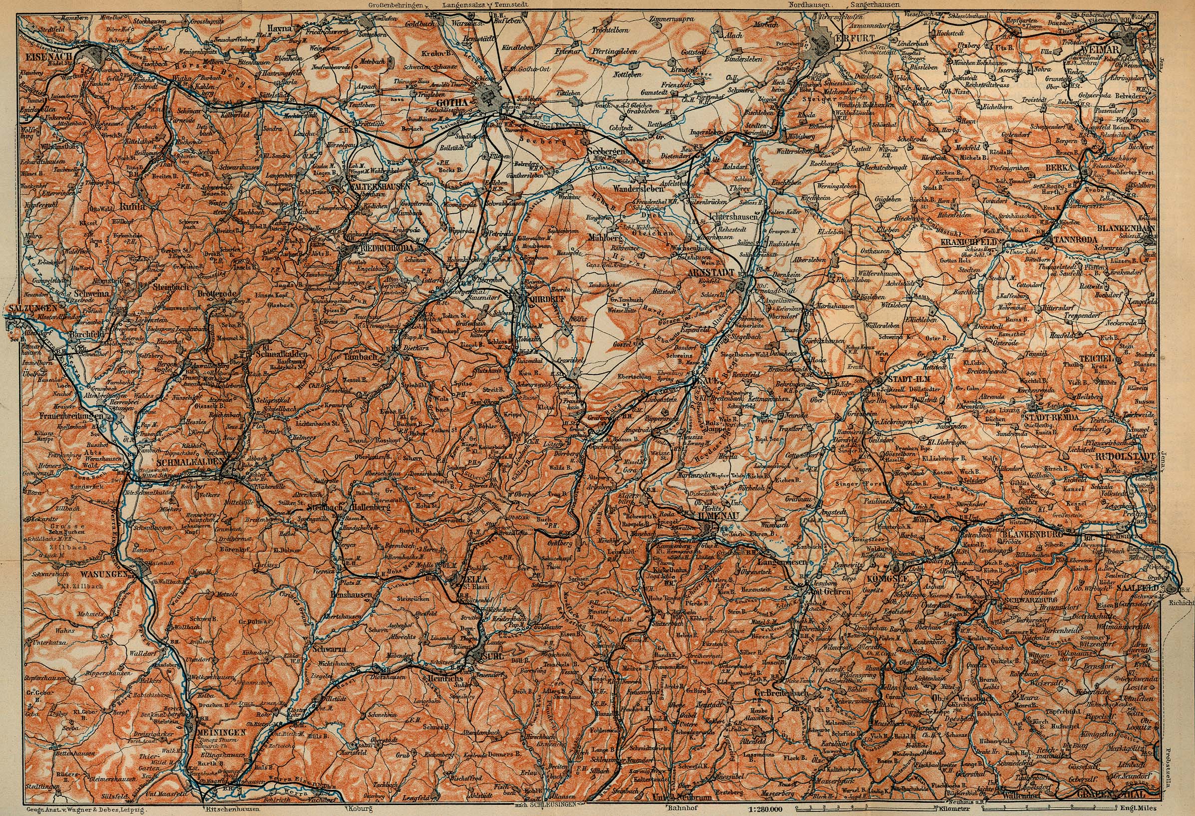 Mapa del Bosque de Thüringen, Alemania 1910