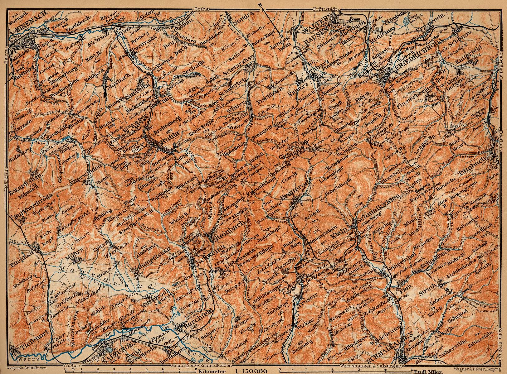 Mapa del Bosque de Thüringen, Parte Oeste, Alemania 1910