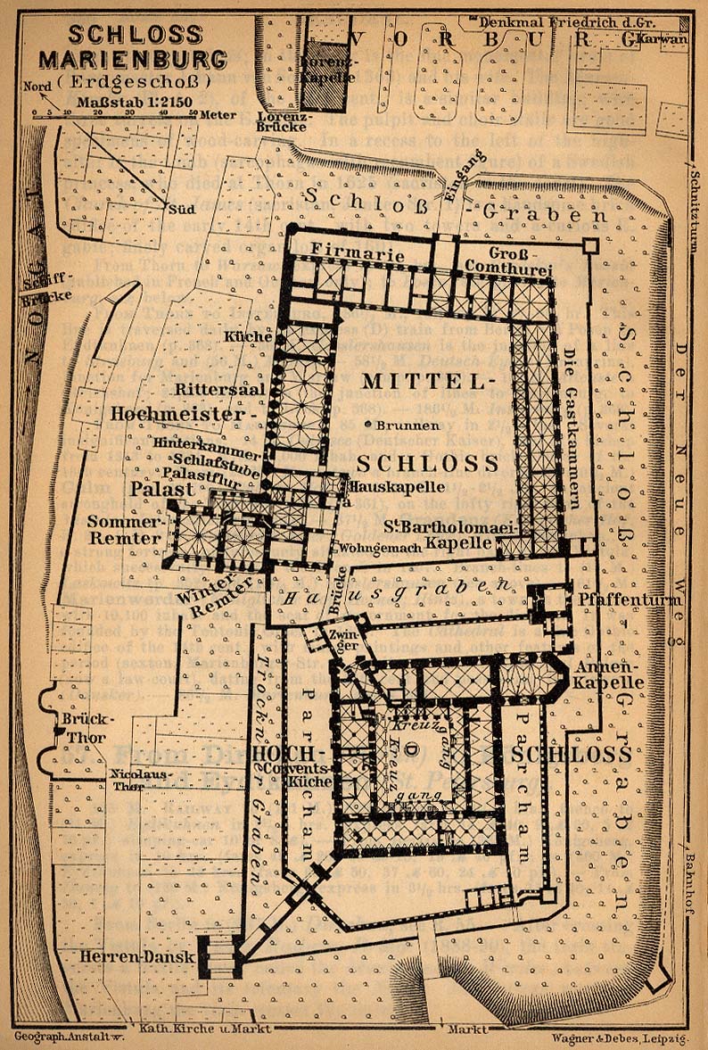 Mapa del Castillo de Marienburg, Alemania 1910