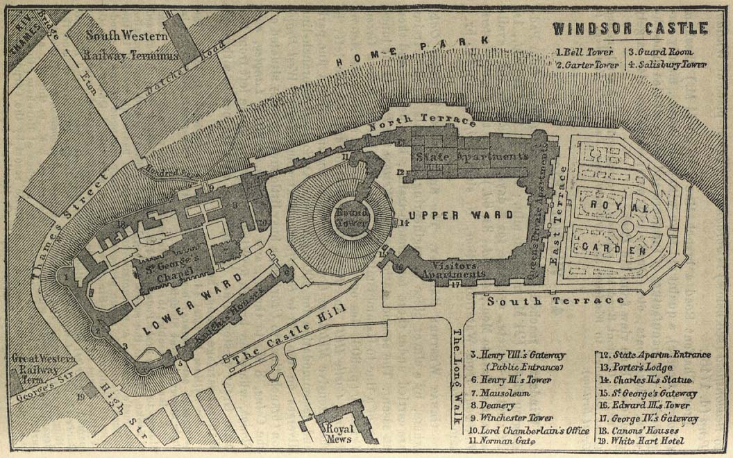 Mapa del Castillo de Windsor en la Región de Londres 1894