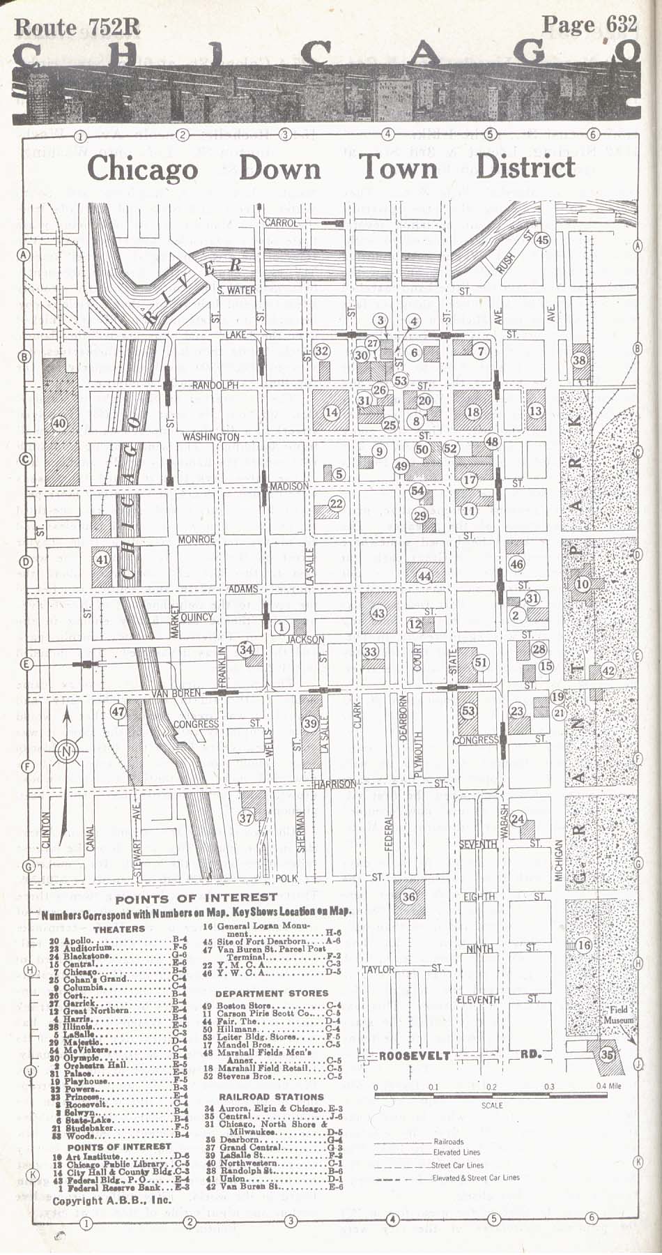 Mapa del Centro de la Ciudad de Chicago, Illinois, Estados Unidos 1917