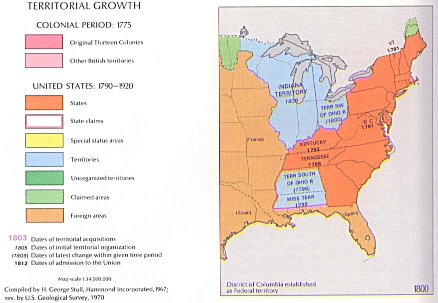 Mapa del Crecimiento Territorial de Estados Unidos  1800