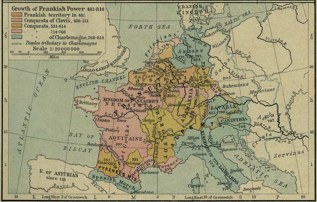 Mapa del Crecimiento del Poder de los Francos, Europa 481 - 814