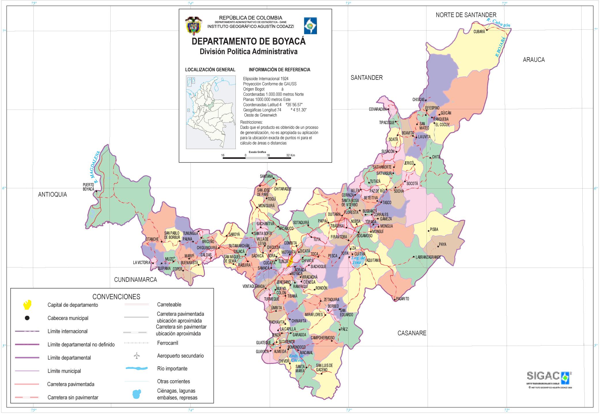Mapa del Departamento de Boyacá, Colombia