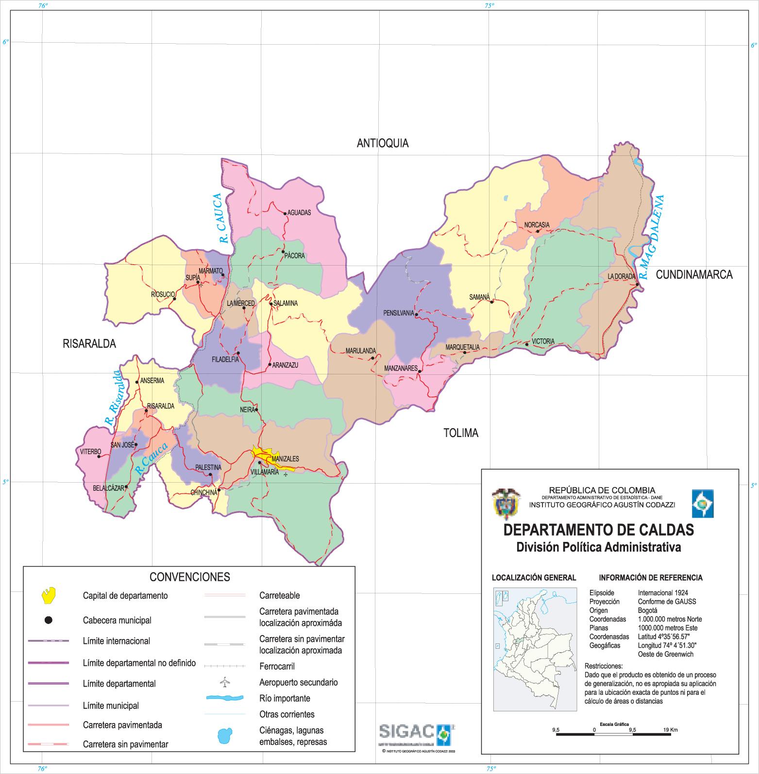 Mapa del Departamento de Caldas, Colombia